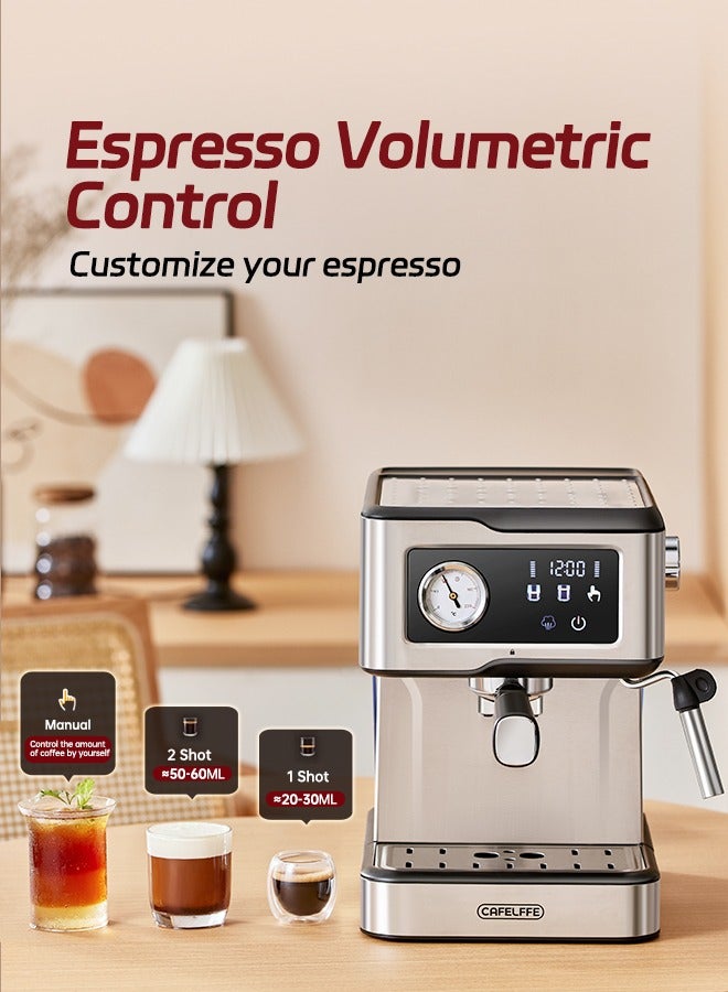 Espresso Coffee Machine With Milk Frother And Steamer 20Bar Pump Pressure Espresso Machine LCD Touch Screen Espresso Maker For Home Barista Or Office Latte Cappuccino Machine 1.5L