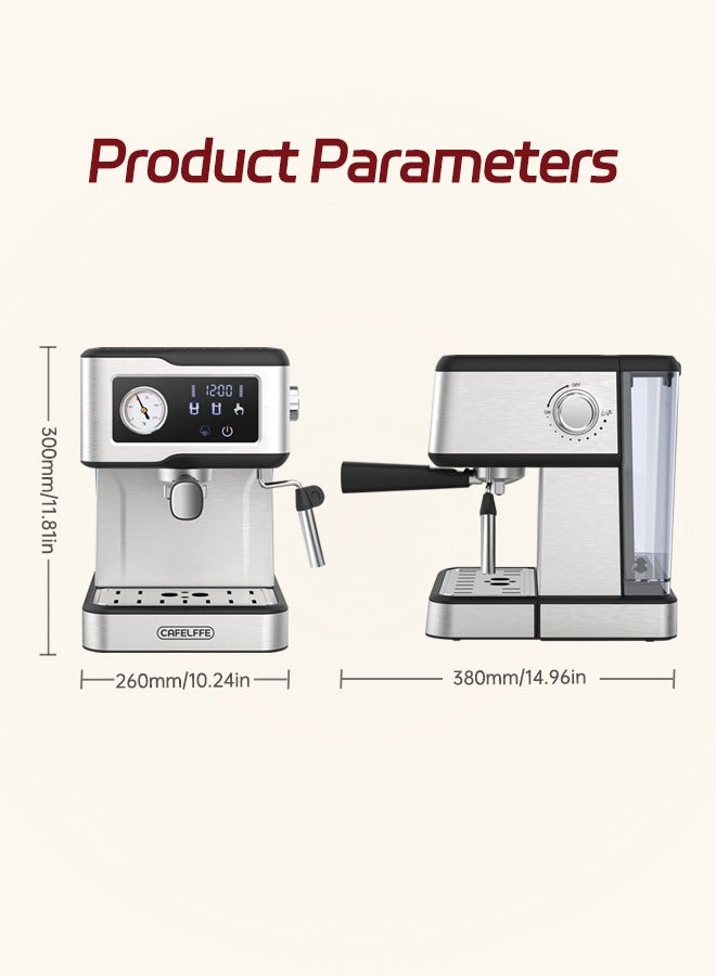 Espresso Coffee Machine With Milk Frother And Steamer 20Bar Pump Pressure Espresso Machine LCD Touch Screen Espresso Maker For Home Barista Or Office Latte Cappuccino Machine 1.5L