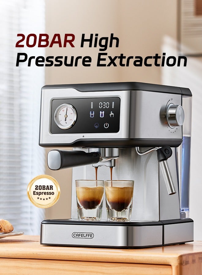 Espresso Coffee Machine With Milk Frother And Steamer 20Bar Pump Pressure Espresso Machine LCD Touch Screen Espresso Maker For Home Barista Or Office Latte Cappuccino Machine 1.5L