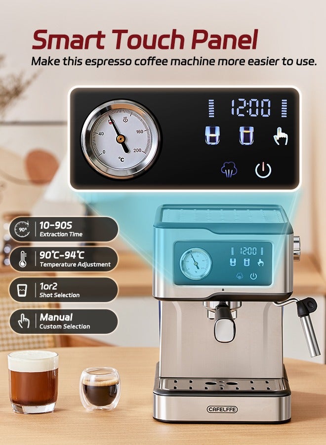 Espresso Coffee Machine With Milk Frother And Steamer 20Bar Pump Pressure Espresso Machine LCD Touch Screen Espresso Maker For Home Barista Or Office Latte Cappuccino Machine 1.5L