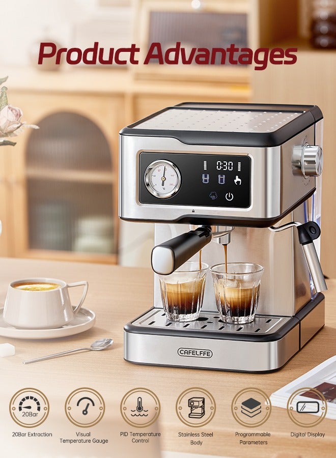 Espresso Coffee Machine With Milk Frother And Steamer 20Bar Pump Pressure Espresso Machine LCD Touch Screen Espresso Maker For Home Barista Or Office Latte Cappuccino Machine 1.5L