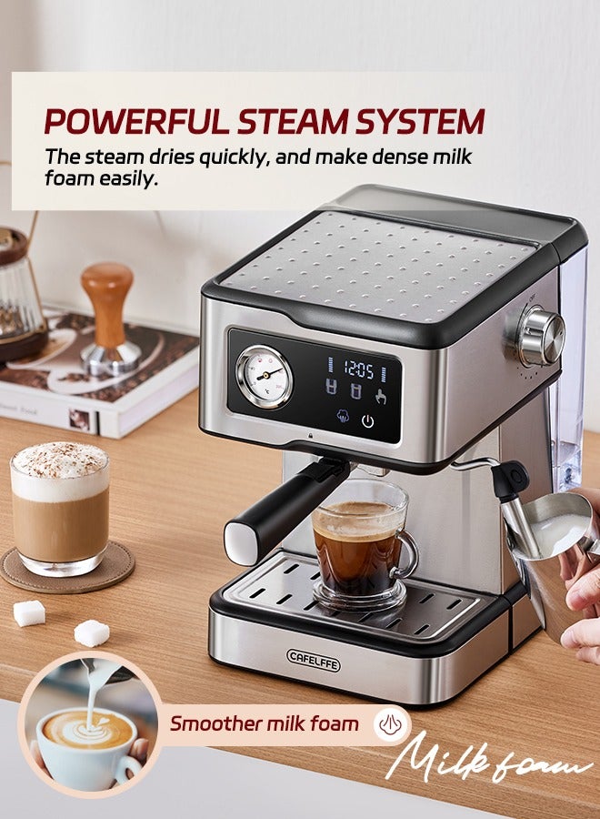 Espresso Coffee Machine With Milk Frother And Steamer 20Bar Pump Pressure Espresso Machine LCD Touch Screen Espresso Maker For Home Barista Or Office Latte Cappuccino Machine 1.5L