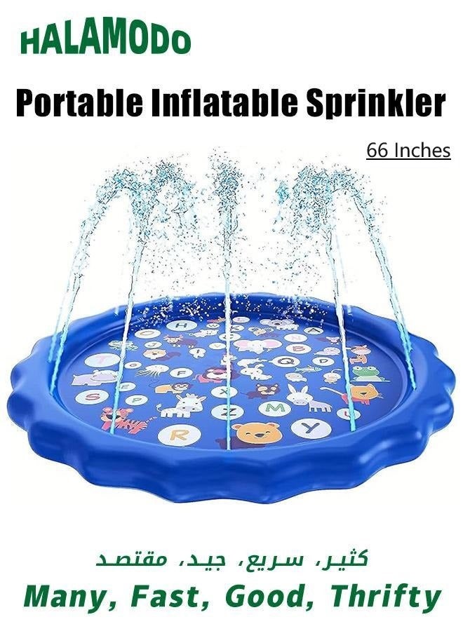 67Inches Splash Pad for Kids Portable Inflatable Sprinkler Large Splash Play Pad Safe Sprinkle Wading Pool Pad for Summer Outdoor Garden Kids Family Activities