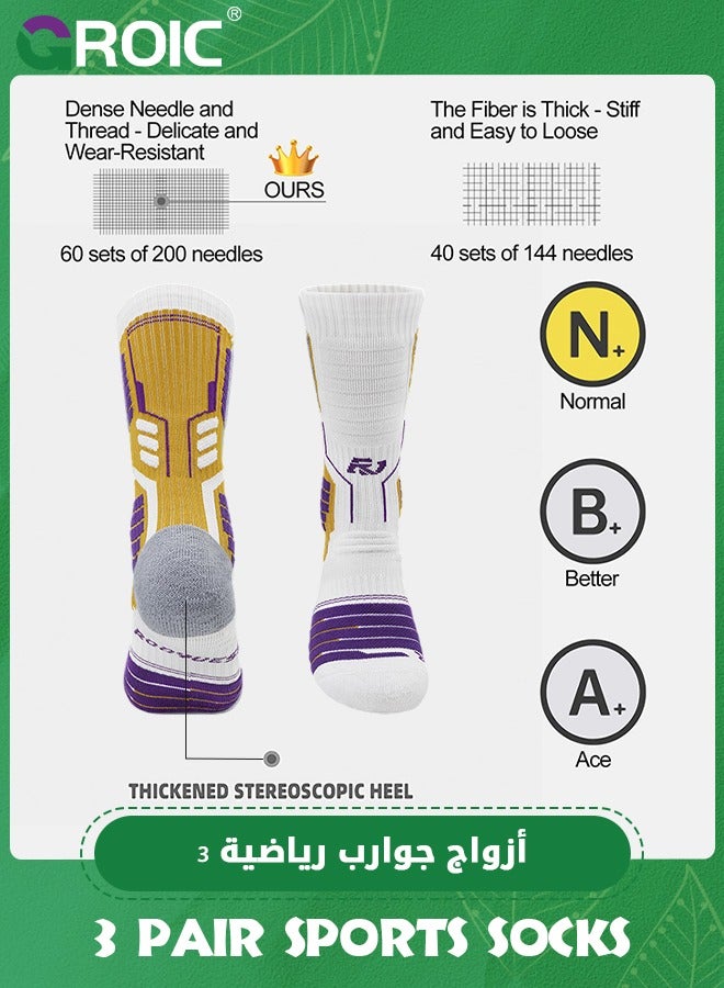 3 Pair Elite Basketball Socks, Athletic Socks with 3D Ankle Protection, Football Socks & Running Socks, Compression Cushion Sport Socks Unisex