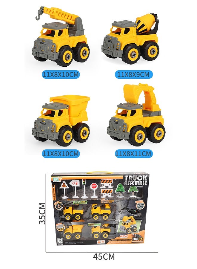 4 Pcs Engineering Vehicle Toy Set, Mini Construction Vehicles Assembly and Disassembly DIY Play for Kids, Take Apart Building Toys Truck, Educational Indoor Outdoor Beach Toys for Playing with Sand