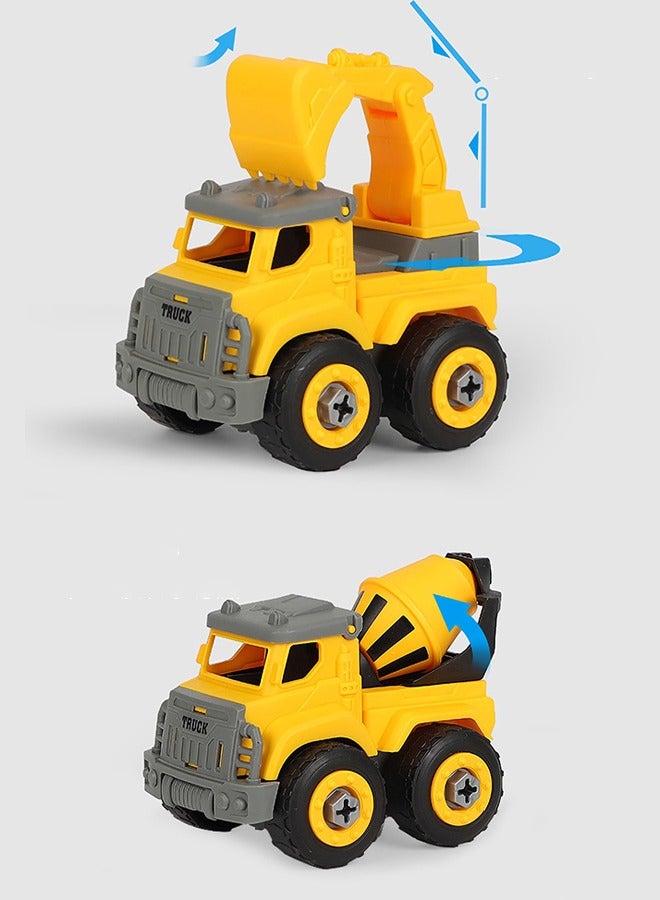 4 Pcs Engineering Vehicle Toy Set, Mini Construction Vehicles Assembly and Disassembly DIY Play for Kids, Take Apart Building Toys Truck, Educational Indoor Outdoor Beach Toys for Playing with Sand