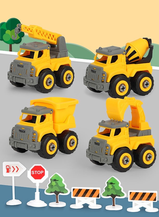 4 Pcs Engineering Vehicle Toy Set, Mini Construction Vehicles Assembly and Disassembly DIY Play for Kids, Take Apart Building Toys Truck, Educational Indoor Outdoor Beach Toys for Playing with Sand