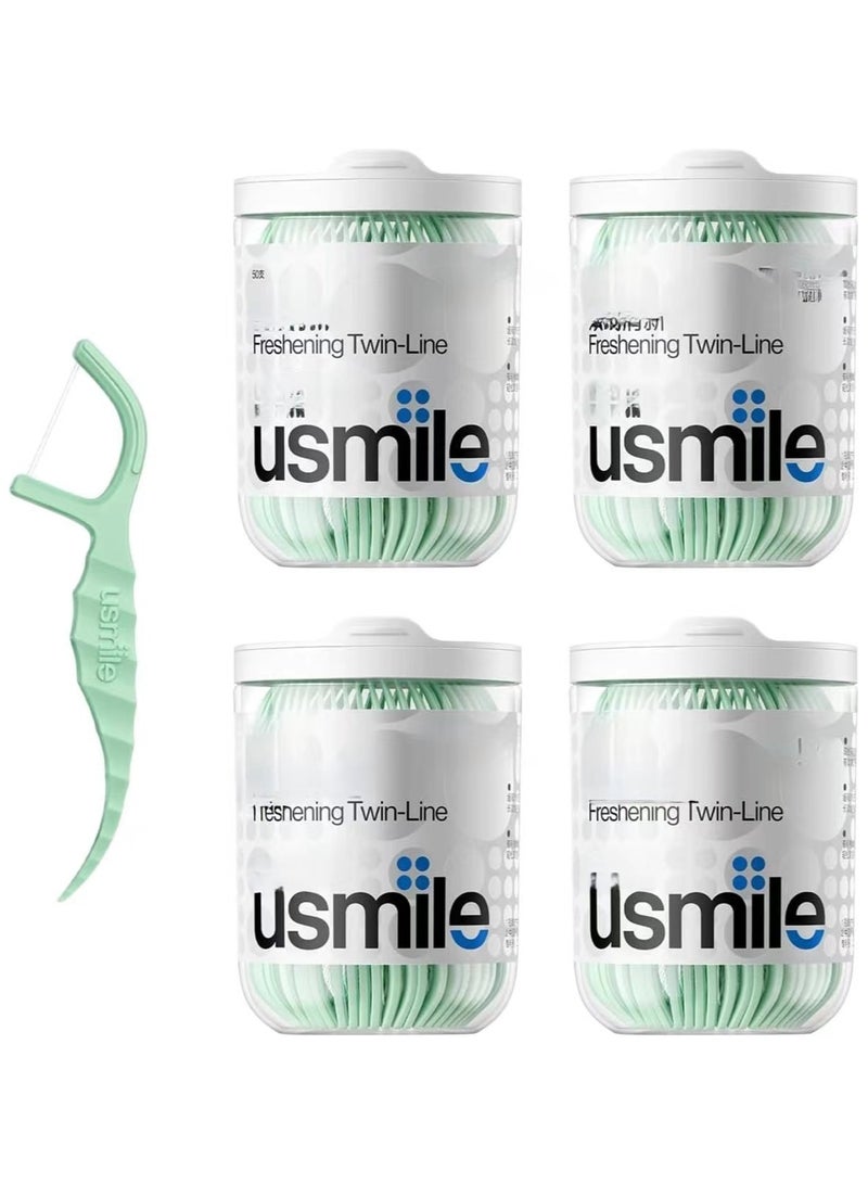 usmile Twin-line Freshening Anti-caries Dental Floss Toothpicks Teeth Stick Tooth Cleaning Interdental Oral Care (Anti-caries - 200 Count, Pack of 4)