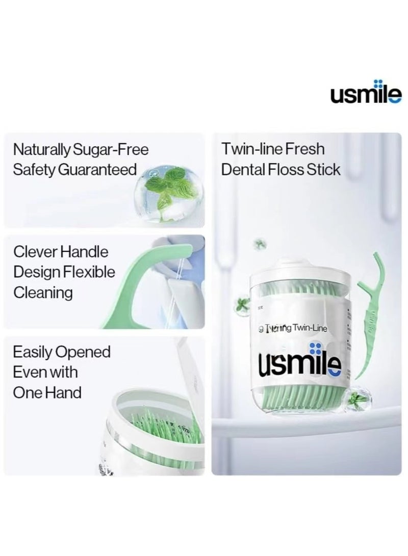 usmile Twin-line Freshening Anti-caries Dental Floss Toothpicks Teeth Stick Tooth Cleaning Interdental Oral Care (Anti-caries - 200 Count, Pack of 4)