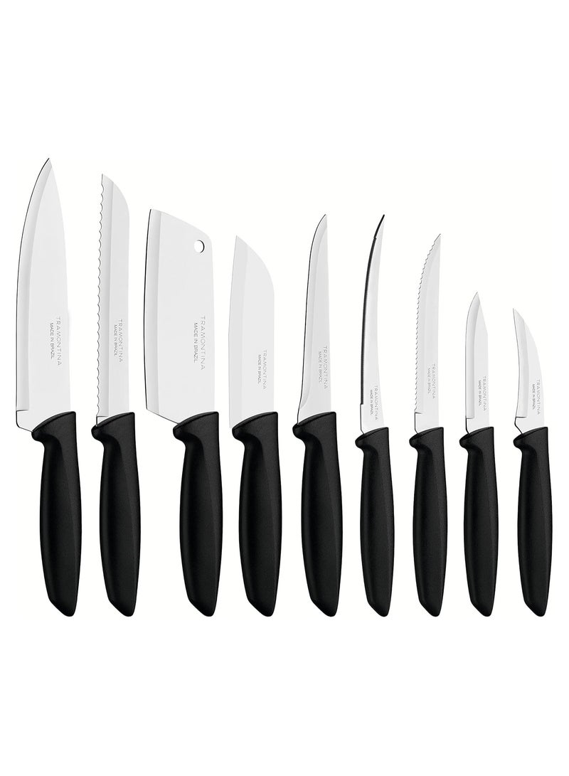 Tramontina 9 pcs Knife Set - Stainless Steel Sharp Professional Kitchen Chef Cooking Knives set with Black Handles