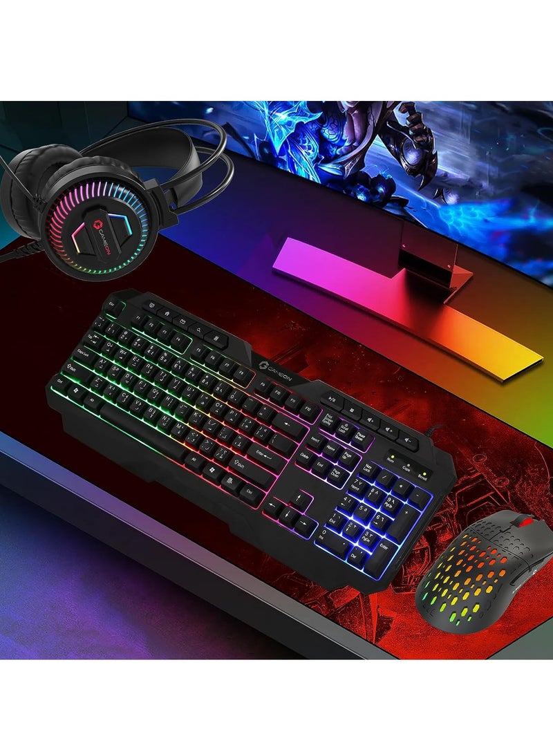 GAMEON CYPHER XL All In One Gaming Bundle Keyboard Headset Mouse and Mousepad RGB Backlit USB Connectivity for Gamers Black