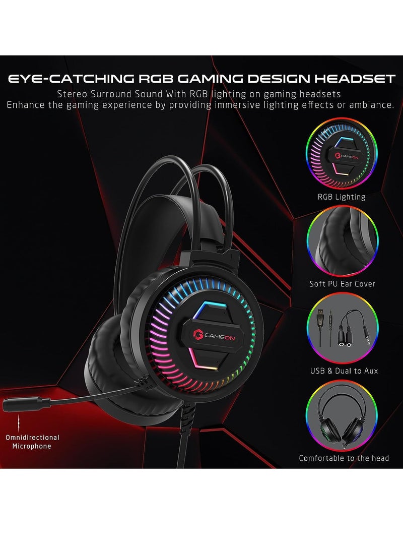 GAMEON CYPHER XL All In One Gaming Bundle Keyboard Headset Mouse and Mousepad RGB Backlit USB Connectivity for Gamers Black