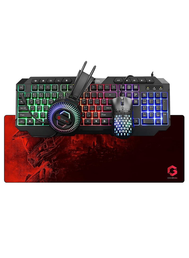 GAMEON CYPHER XL All In One Gaming Bundle Keyboard Headset Mouse and Mousepad RGB Backlit USB Connectivity for Gamers Black