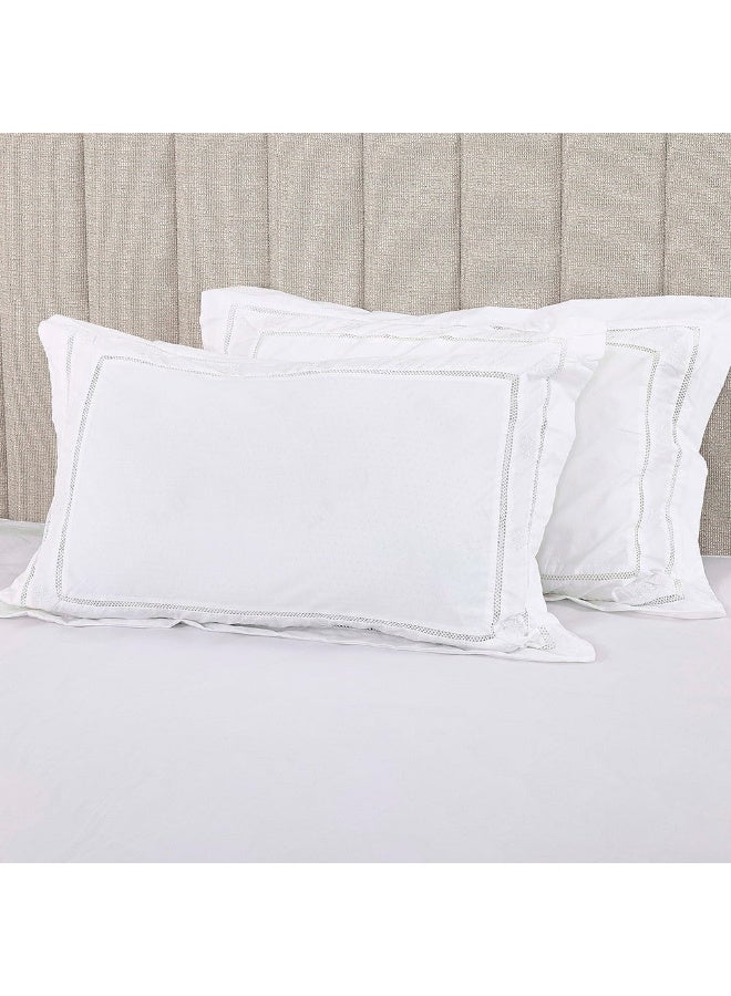 Lora Pillow Case, White - Set Of 2, 200 Tc, 50X75 Cm