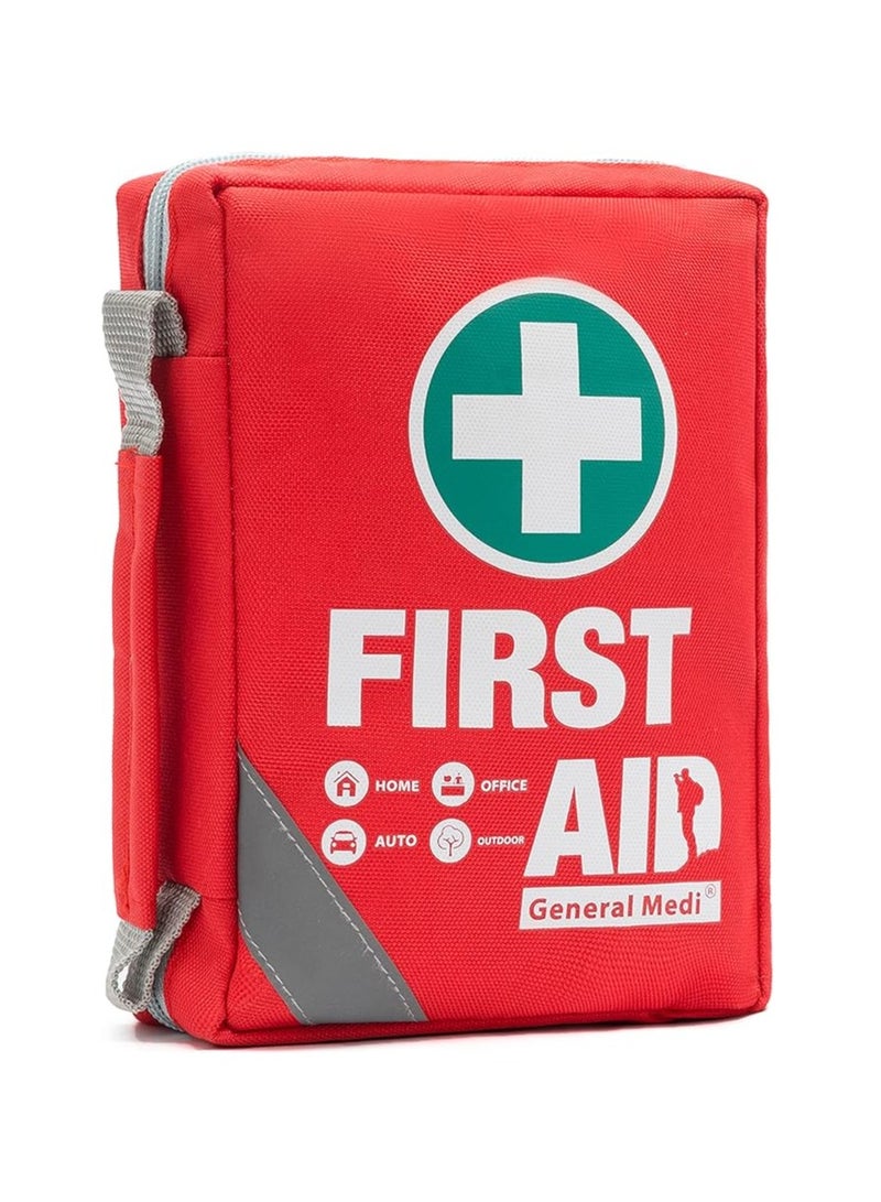 First Aid Kit - Small Compact First Aid Kit Bag(175 Piece) - Reflective Bag Design- Includes 2 x Eyewash, Instant Cold Pack, Emergency Blanket
