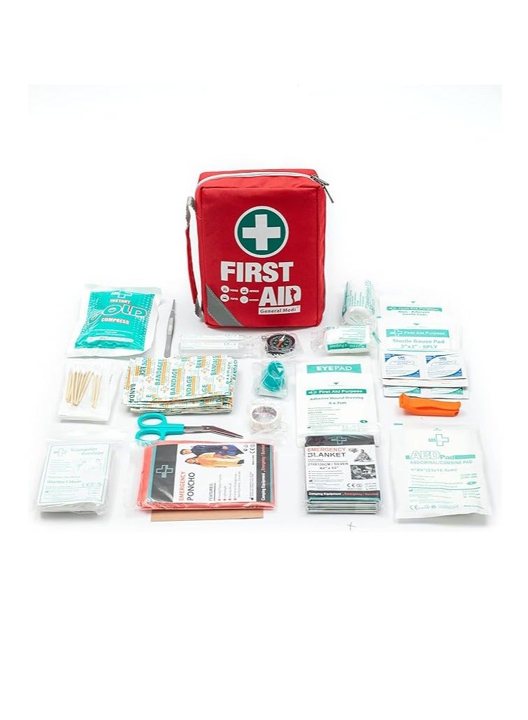 First Aid Kit - Small Compact First Aid Kit Bag(175 Piece) - Reflective Bag Design- Includes 2 x Eyewash, Instant Cold Pack, Emergency Blanket
