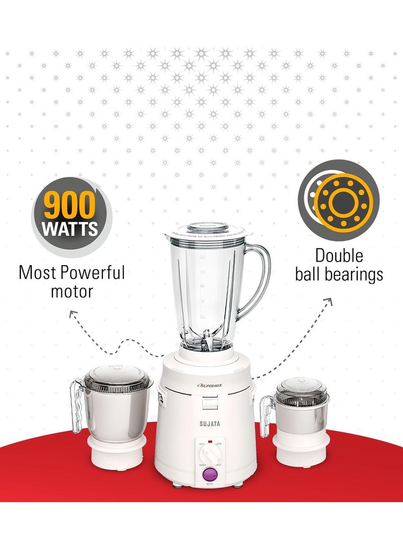 Sujata Supermix 900 Watts Mixer Grinder | 22000 Rotations Per Min | 90 Minutes Continuous Running | 3 Versatile Jars 1750 ml, 1000 ml and 400 ml