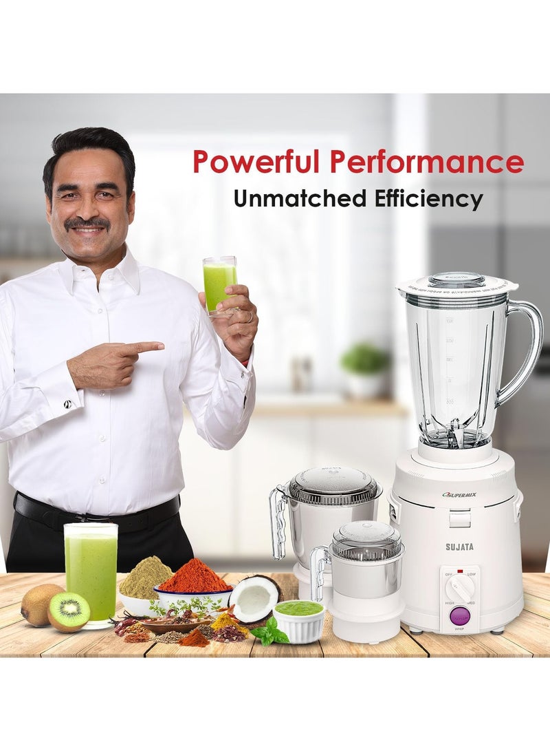 Sujata Supermix 900 Watts Mixer Grinder | 22000 Rotations Per Min | 90 Minutes Continuous Running | 3 Versatile Jars 1750 ml, 1000 ml and 400 ml