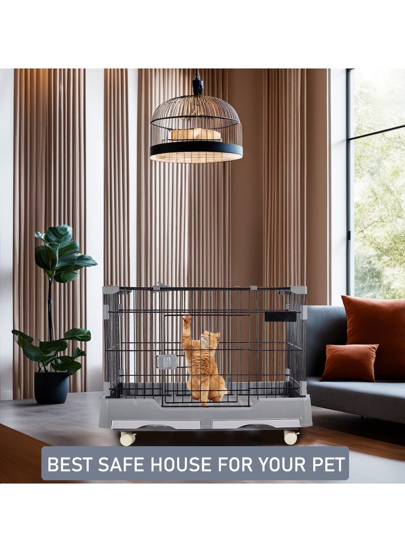 Pet cat cage, Dog and cat playpen with double door and drawer tray, Sturdy carbon steel pet cage for medium dogs/cats, Grey pet crate, 75 cm Indoor cat cage.