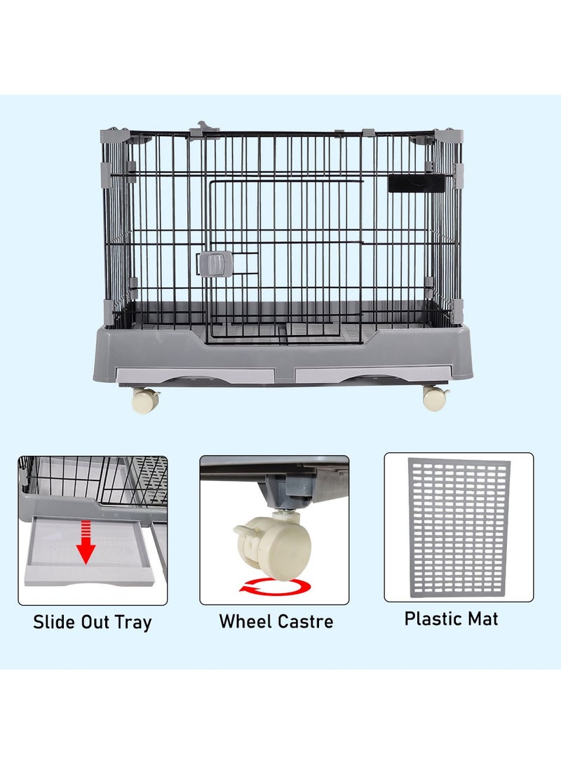 Pet cat cage, Dog and cat playpen with double door and drawer tray, Sturdy carbon steel pet cage for medium dogs/cats, Grey pet crate, 75 cm Indoor cat cage.