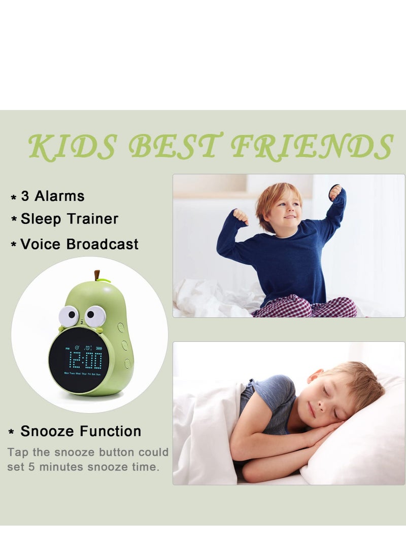 Kids Alarm Clock for Girls Pear Alarm Clock to Wake Alarm Clock for Kids Sleep Training Clock with Night Light and Sleep Sound Machine for Toddlers Boys Girls Teens Bedrooms