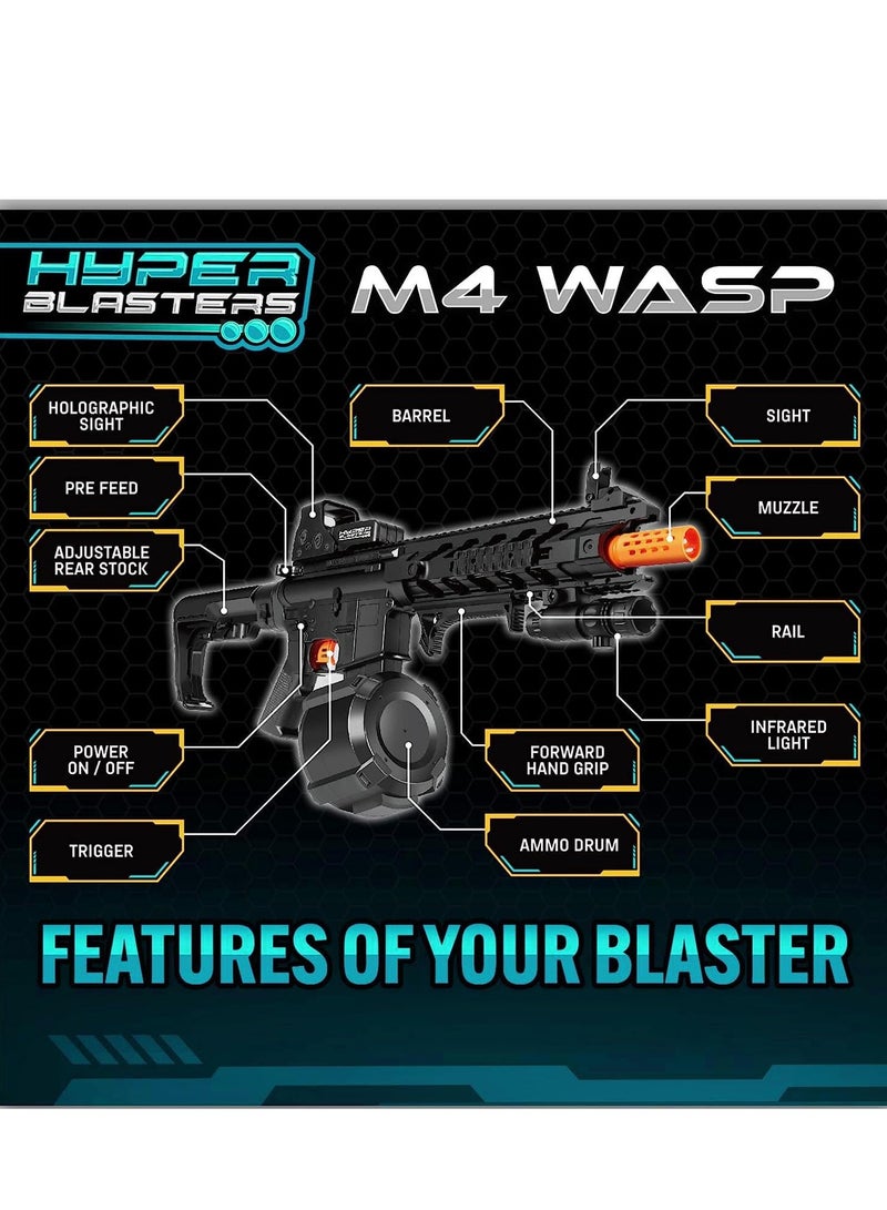 M4 Wasp Gel Ball Blaster with 1000 Round Capacity Ammo Drum – Splatter Ball Blaster Includes 30,000 Planet Friendly No- Stain Water Beads- Fun and Exciting Electric Blaster