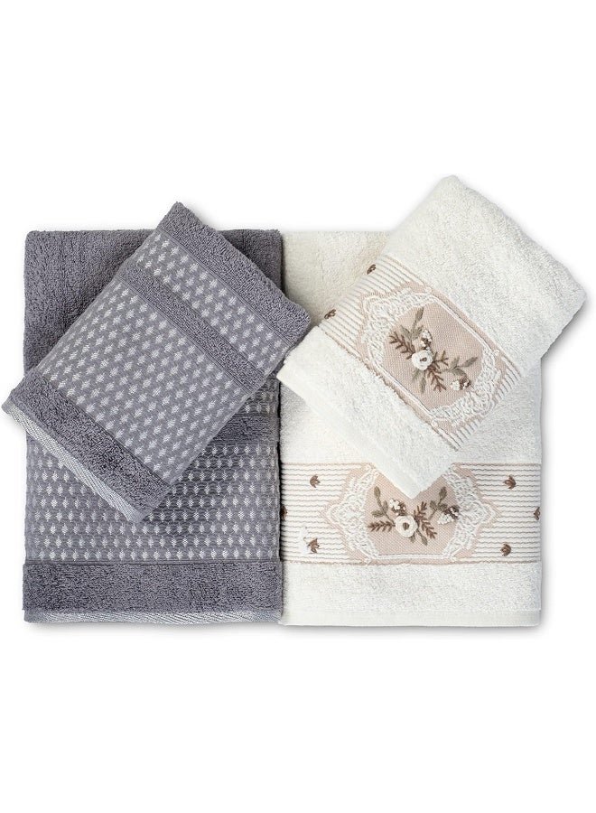 Turkish Towels 100% Genuine Luxury Cotton Bamboo 2 Large Bath Towels And 2 Hand Towels, Super Soft And Extra Absorbent