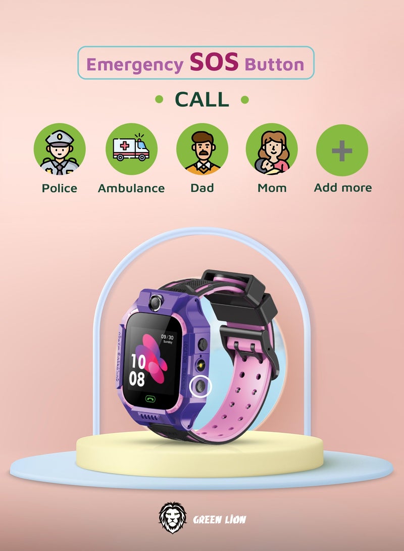 Smart Kids Watch Series 5 with GPS and Sim Card Slot and Two-Way Call and SOS Alarm and Location Purple