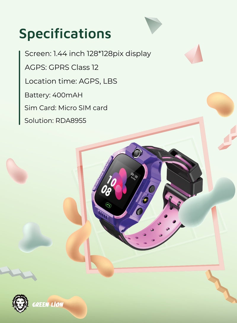 Smart Kids Watch Series 5 with GPS and Sim Card Slot and Two-Way Call and SOS Alarm and Location Purple