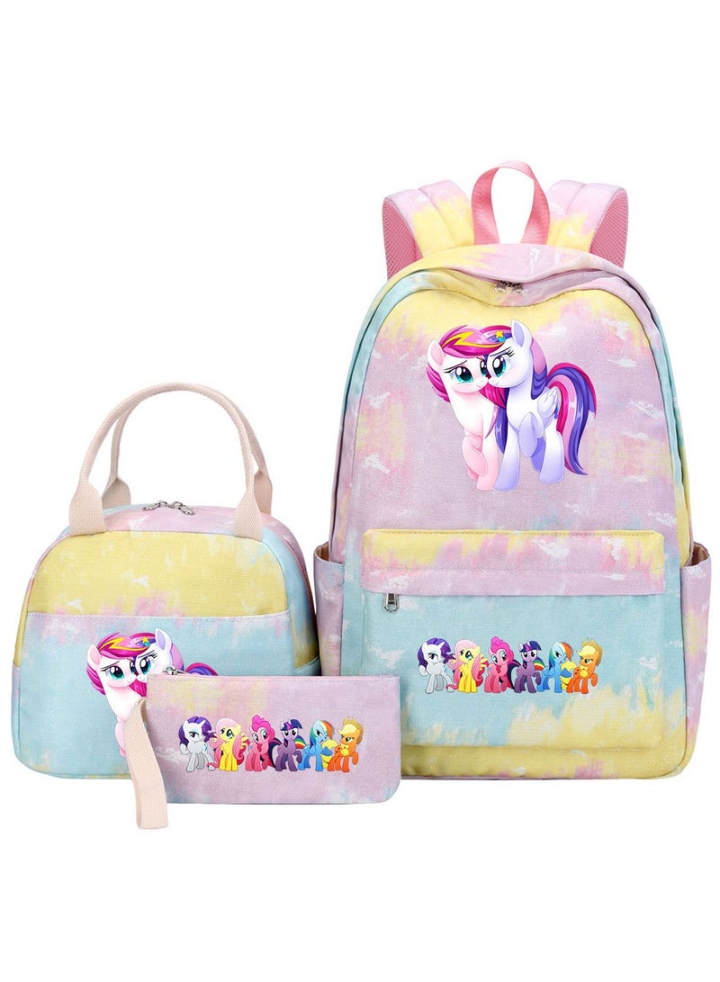 Cartoon Unicorn Teenager Student School Bag Lunch Bag Pencil Bag Three-Piece Backpack Set 30*43*16 cm