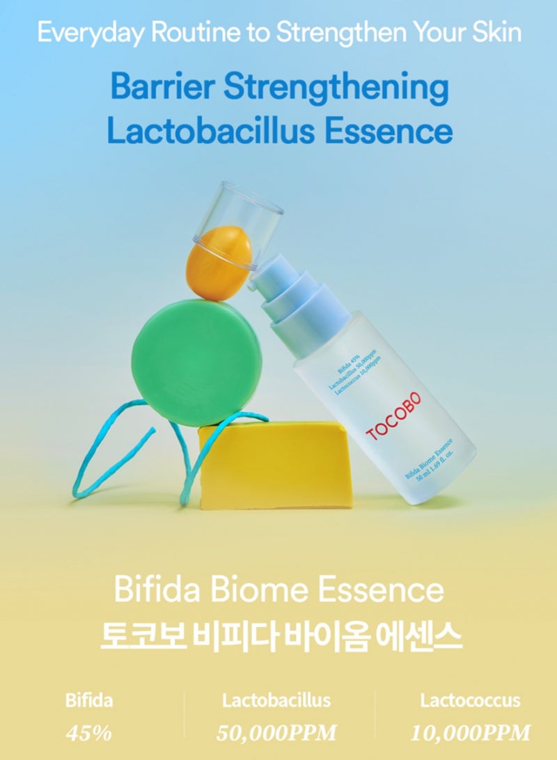 TOCOBO Bifida Biome Essence 50ml – Revitalizing Essence with Bifida Ferment Lysate for Hydration, Skin Barrier Repair, and Antioxidant Protection – Enhances Skin Texture and Radiance