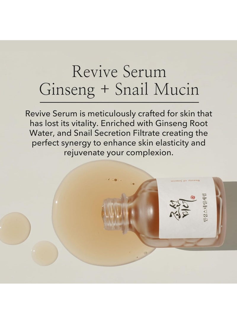 Revive Serum with Ginseng and Snail Mucin - Anti-Aging and Rejuvenating Formula for Youthful Skin - 30ml (1 fl. oz.) - Reduces Fine Lines, Boosts Skin Elasticity, and Enhances Hydration for a Smooth, Firm Complexion 30ml