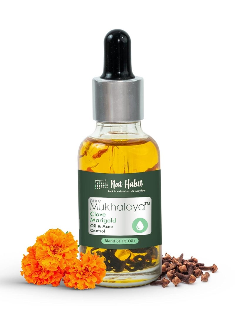 Nat Habit Clove Marigold Mukhalaya, Face Oil For Acne Control, with Blend of 13 Cold Pressed Oils For Natural Oily Skin Condition 30ML