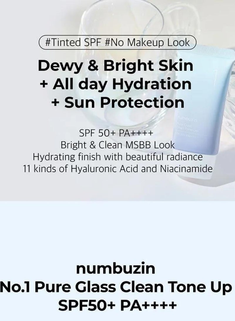 Numbuzin No.1 Pure Glass Clean Tone Up - Hyaluronic Acid Infused for Hydration, Glossy Finish with Light Beige Tint for a Luminous Glow |, 50ml