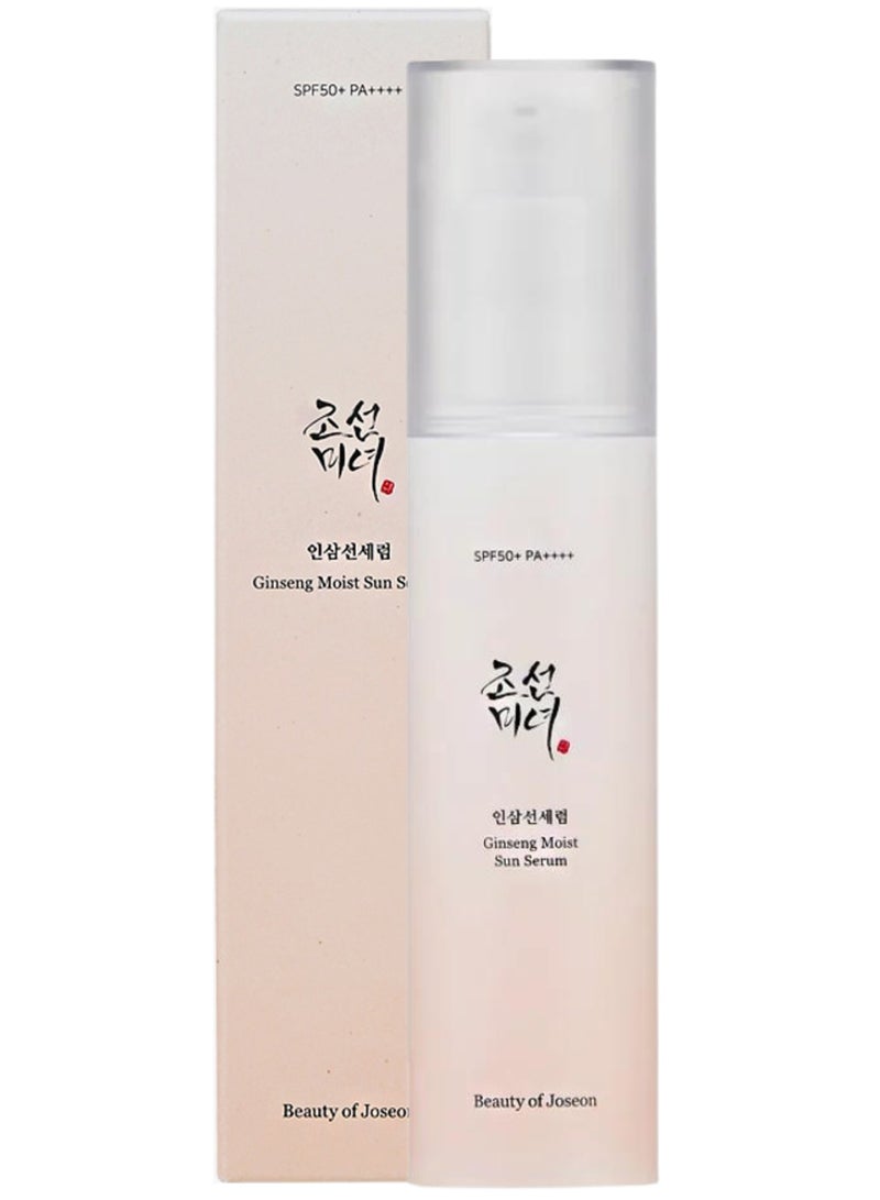Ginseng Moist Sunscreen Serum (SPF 50+ PA++++) - Hydrating and Anti-Aging Sun Protection with Ginseng - 50ml (1.69 fl. oz.) - Lightweight, Non-Greasy Formula that Shields Skin from UV Rays While Nourishing and Moisturizing for a Youthful Glow 50ml