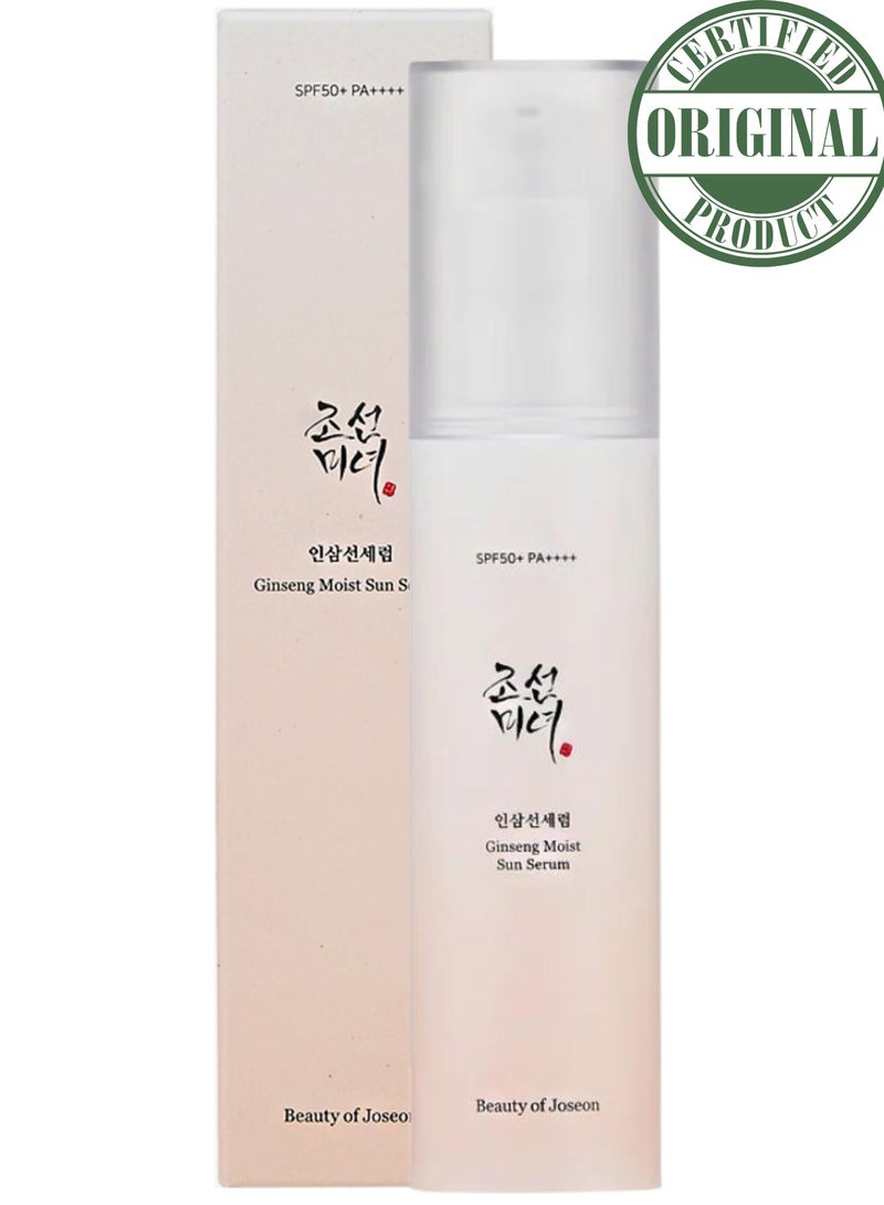 Ginseng Moist Sunscreen Serum (SPF 50+ PA++++) - Hydrating and Anti-Aging Sun Protection with Ginseng - 50ml (1.69 fl. oz.) - Lightweight, Non-Greasy Formula that Shields Skin from UV Rays While Nourishing and Moisturizing for a Youthful Glow 50ml