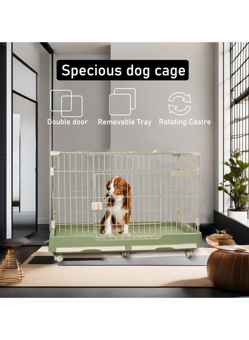 Pet cage, Dog and cat playpen with double door and drawer tray, Sturdy carbon steel pet cage for medium dogs and cats, Green color pet crate 100 cm, Indoor dog cage.