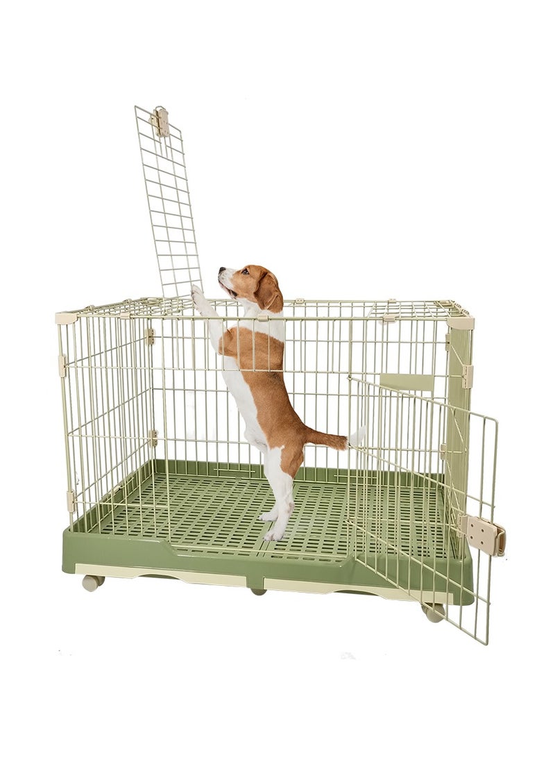 Pet cage, Dog and cat playpen with double door and drawer tray, Sturdy carbon steel pet cage for medium dogs and cats, Green color pet crate 100 cm, Indoor dog cage.