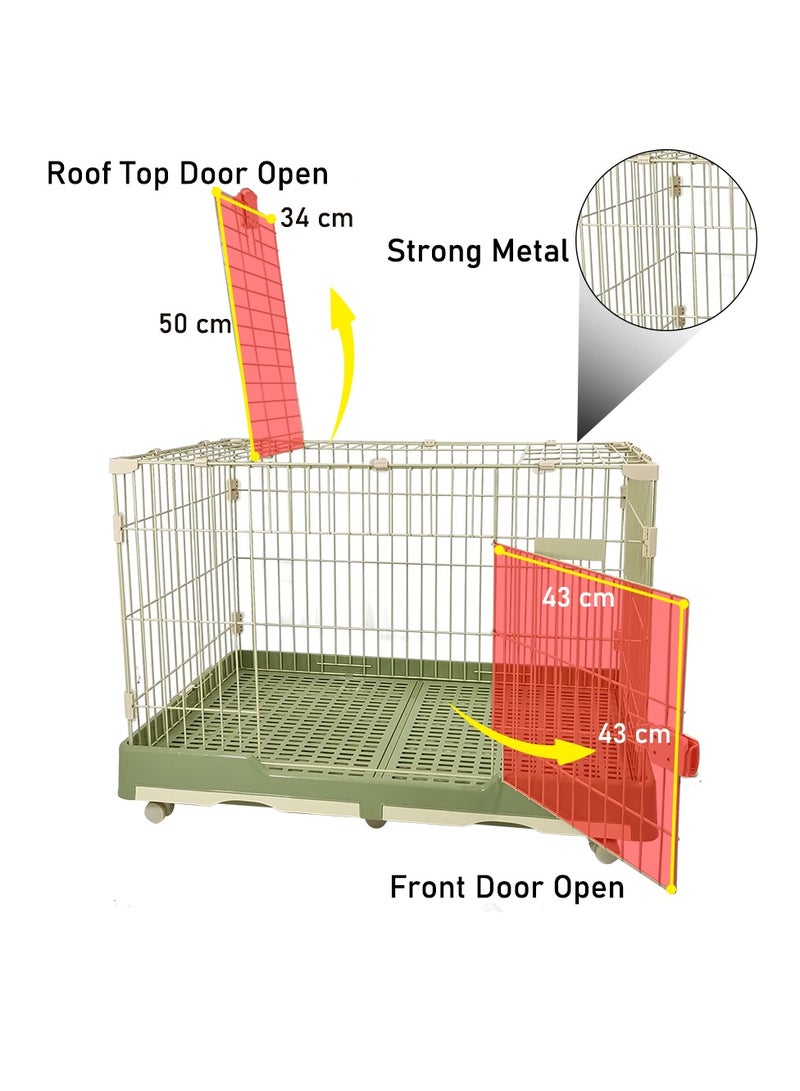 Pet cage, Dog and cat playpen with double door and drawer tray, Sturdy carbon steel pet cage for medium dogs and cats, Green color pet crate 100 cm, Indoor dog cage.