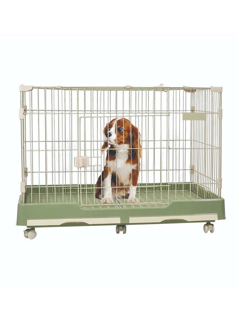 Pet cage, Dog and cat playpen with double door and drawer tray, Sturdy carbon steel pet cage for medium dogs and cats, Green color pet crate 100 cm, Indoor dog cage.