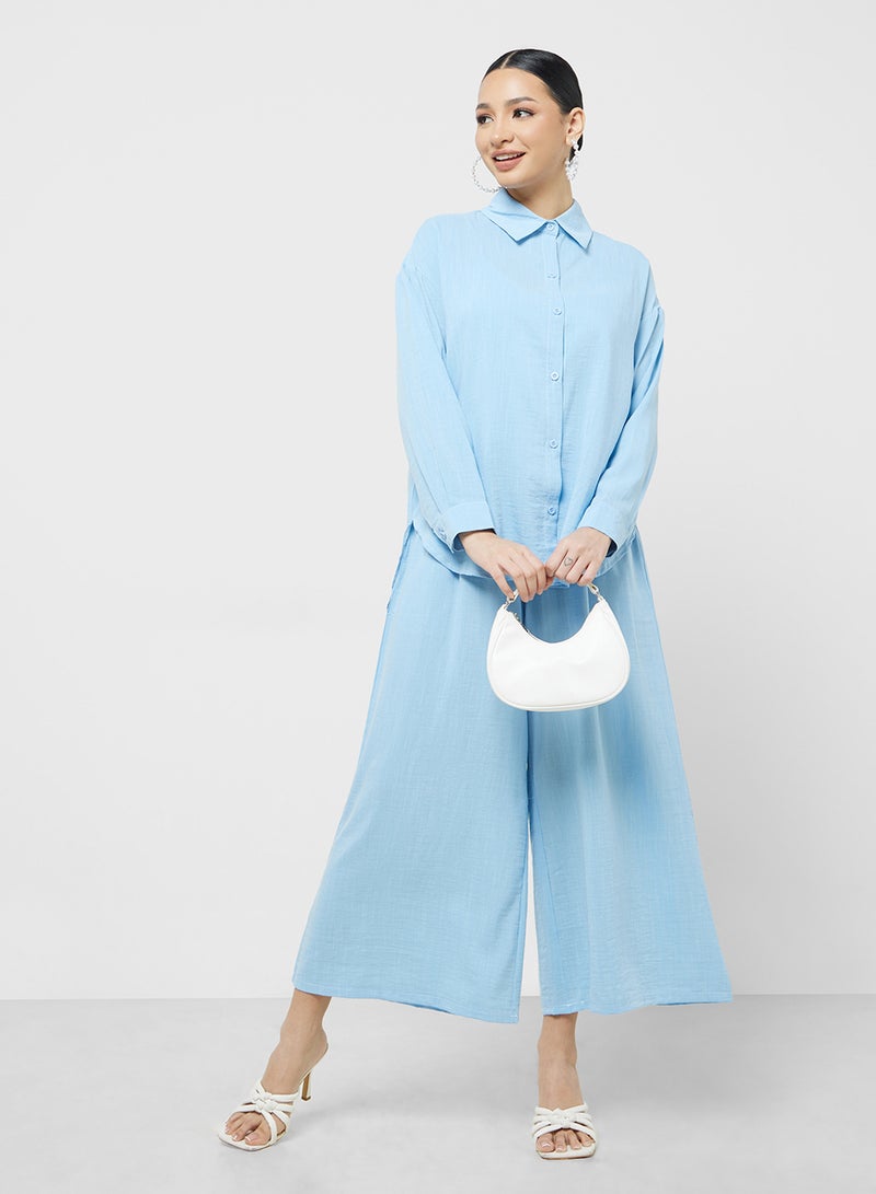 Button Down Shirt & Wide Leg Pant Set