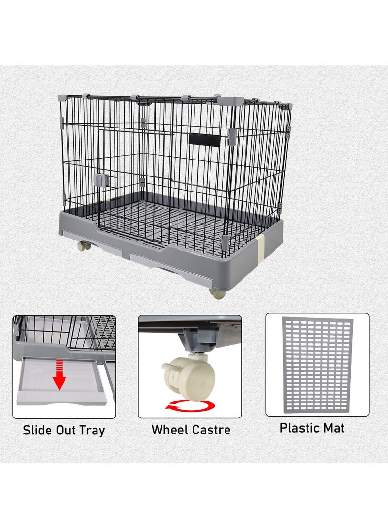 Pet cage, Dog/cat playpen with double door and drawer tray, Sturdy carbon steel Pet cage for medium pets, Grey pet crate 82 cm cat cage.