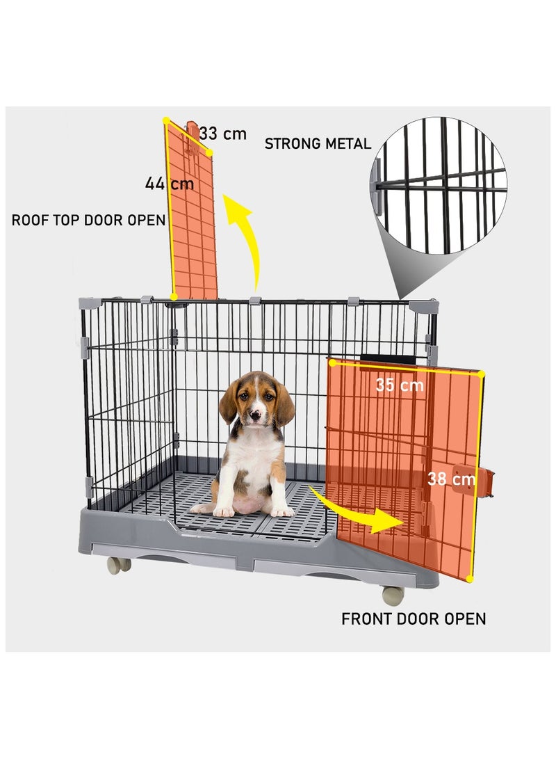 Pet cage, Dog/cat playpen with double door and drawer tray, Sturdy carbon steel Pet cage for medium pets, Grey pet crate 82 cm cat cage.