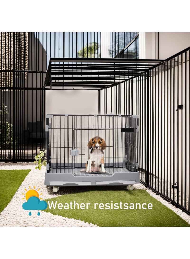 Pet cage, Dog/cat playpen with double door and drawer tray, Sturdy carbon steel Pet cage for medium pets, Grey pet crate 82 cm cat cage.