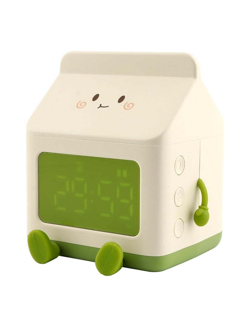 Cute Milk Box Digital Alarm Clock for Kids, Rechargeable Wake Up Clock with 5 Minute Snooze, Perfect Bedroom Decor and Birthday Gift