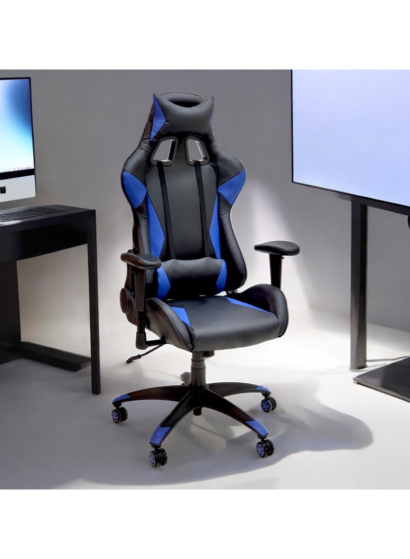 SBF High Back Faux Leather Gaming Chair with 2D Armrests - Reclining Office Chair with Adjustable Height, Headrest, Lumbar Support, Ergonomic Swivel Computer Chair, Blue Black