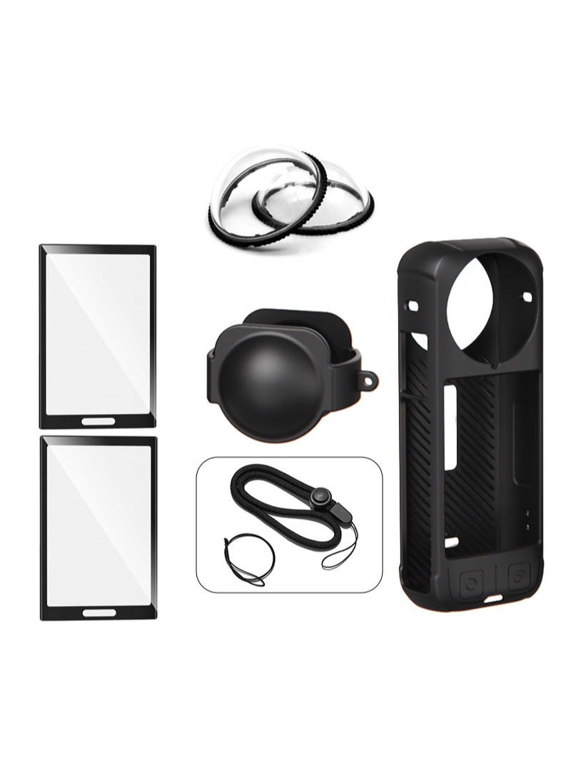 Insta 360 X4 Accessory Kit, Silicone Case, Lens Guard, Silicone Lens Cap, Screen Protector Protective Film Soft Bag Sleeve compatible  (Black)