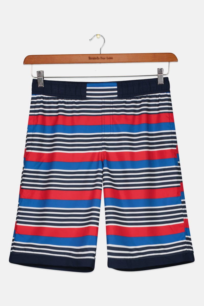 Kids Boy Stripes Pull On Board Shorts Swimwear, Navy Combo