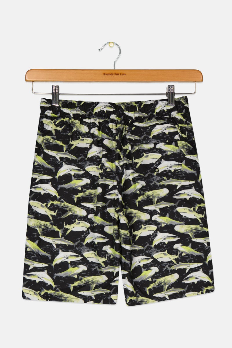 Kids Boy Shark Print Board Short, Black Combo