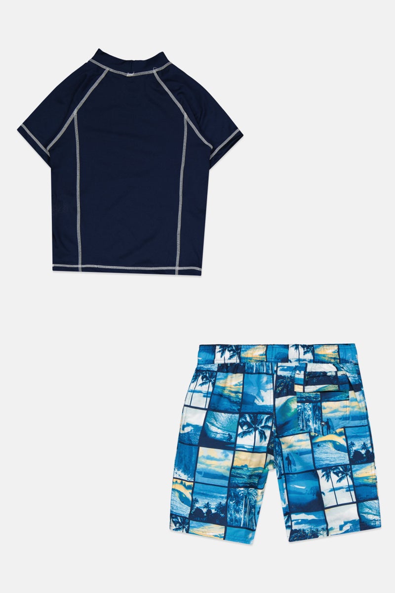 Kids Boy Swimwear Top And Bottom Set, Navy Combo